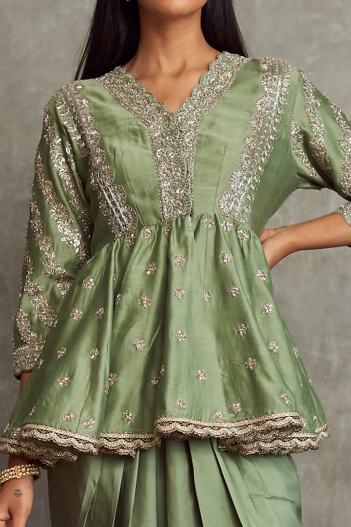Mint Green Chanderi Silk Dhoti Set by Jayanti Reddy at Pernia's Pop Up Shop