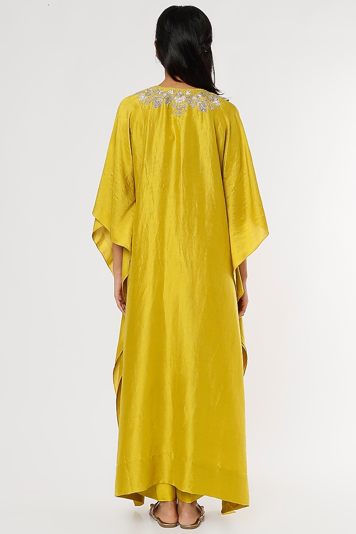Mustard Embroidered Kaftan Set by Jayanti Reddy at Pernia's Pop Up Shop