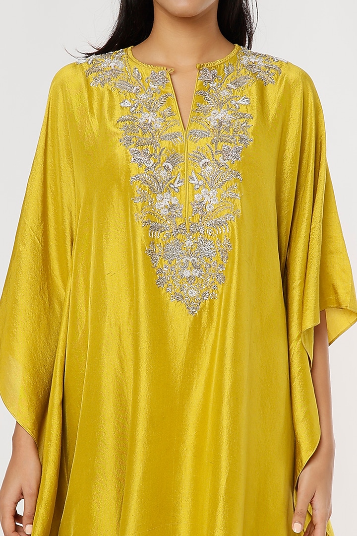 Mustard Embroidered Kaftan Set by Jayanti Reddy at Pernia's Pop Up Shop