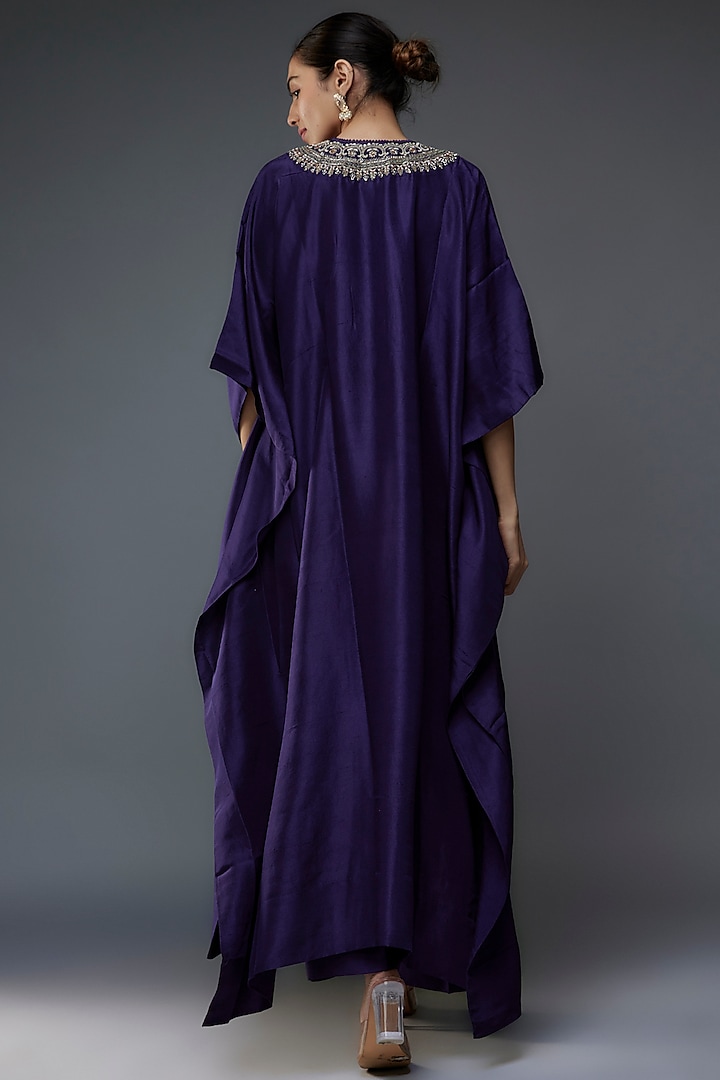 Purple Silk Zari Embroidered Kaftan Set by Jayanti Reddy at Pernia's Pop Up Shop