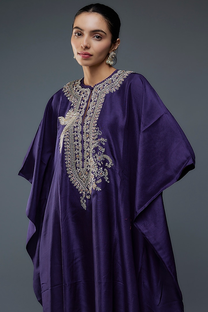 Purple Silk Zari Embroidered Kaftan Set by Jayanti Reddy at Pernia's Pop Up Shop