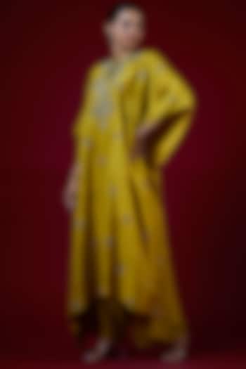 Mustard Silk Zari Embroidered Kaftan Set by Jayanti Reddy at Pernia's Pop Up Shop