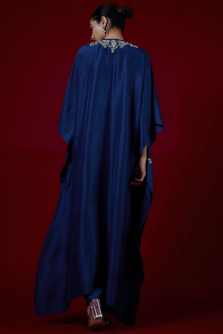 Navy Blue Silk Zari Embroidered Kaftan Set by Jayanti Reddy at Pernia's Pop Up Shop