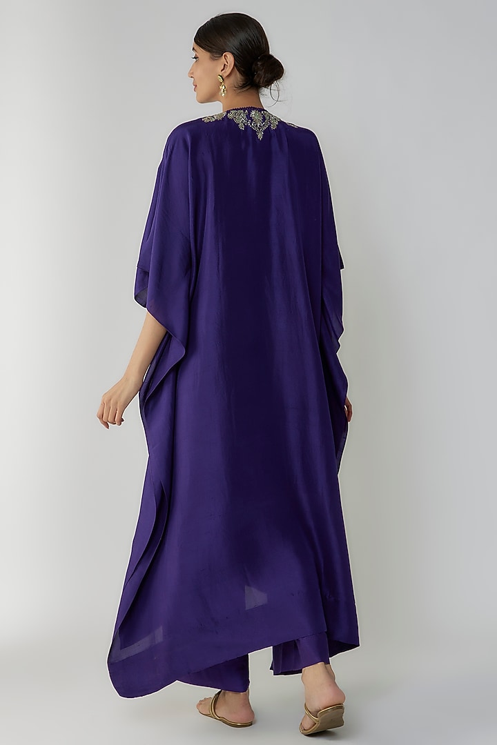 Purple Silk Zari Embroidered Kaftan Set by Jayanti Reddy at Pernia's Pop Up Shop