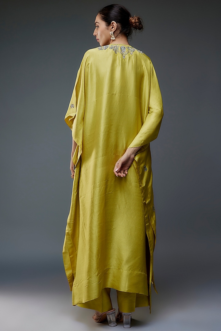 Lime Green Silk Zari Embroidered Kaftan Set by Jayanti Reddy at Pernia's Pop Up Shop
