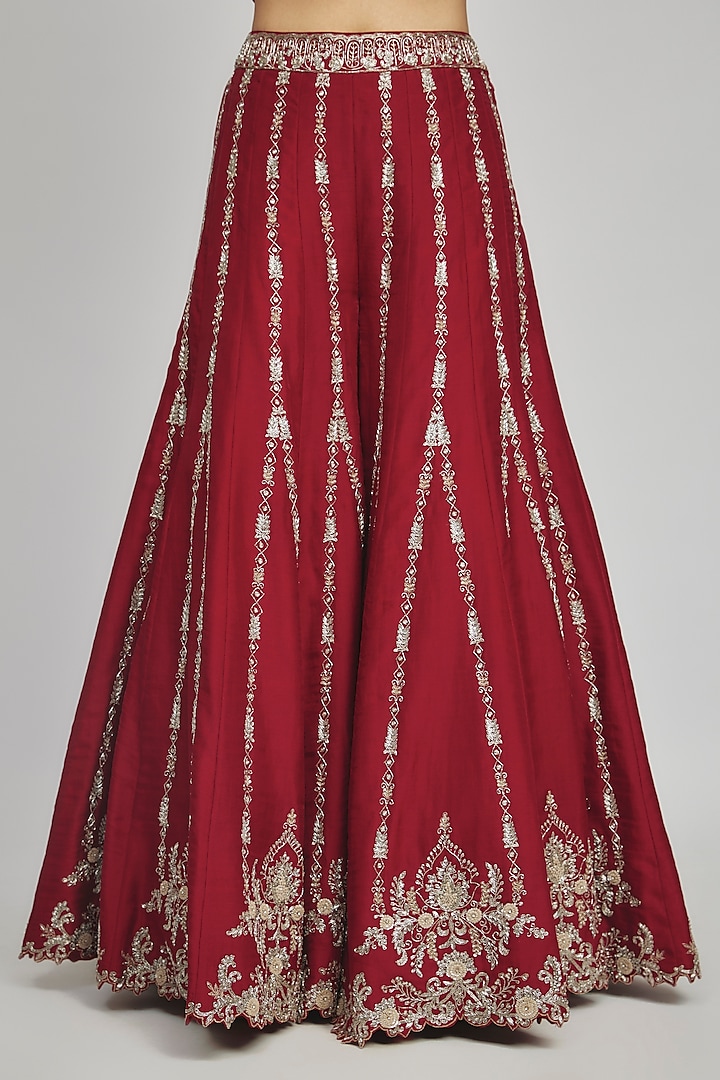 Red Silk Zari Embroidered Bridal Sharara Set by Jayanti Reddy at Pernia's Pop Up Shop