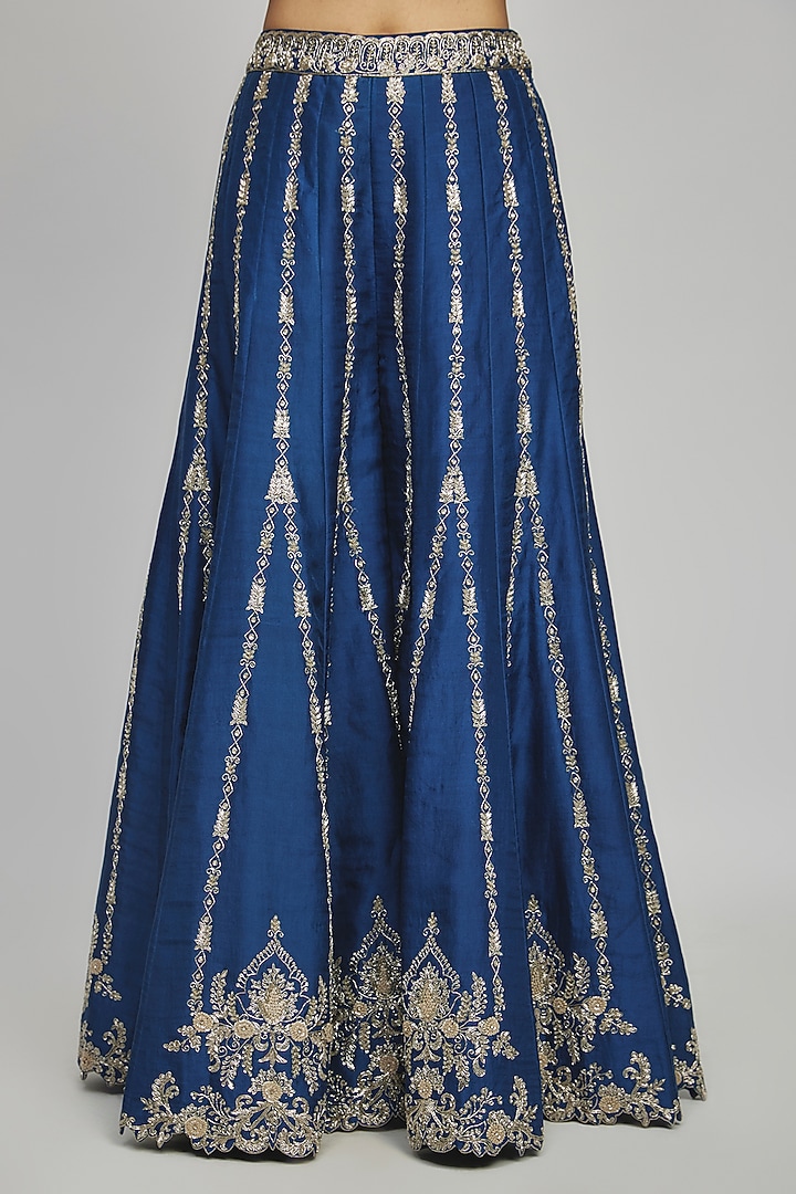 Navy Blue Silk Zari Embroidered Bridal Sharara Set by Jayanti Reddy at Pernia's Pop Up Shop