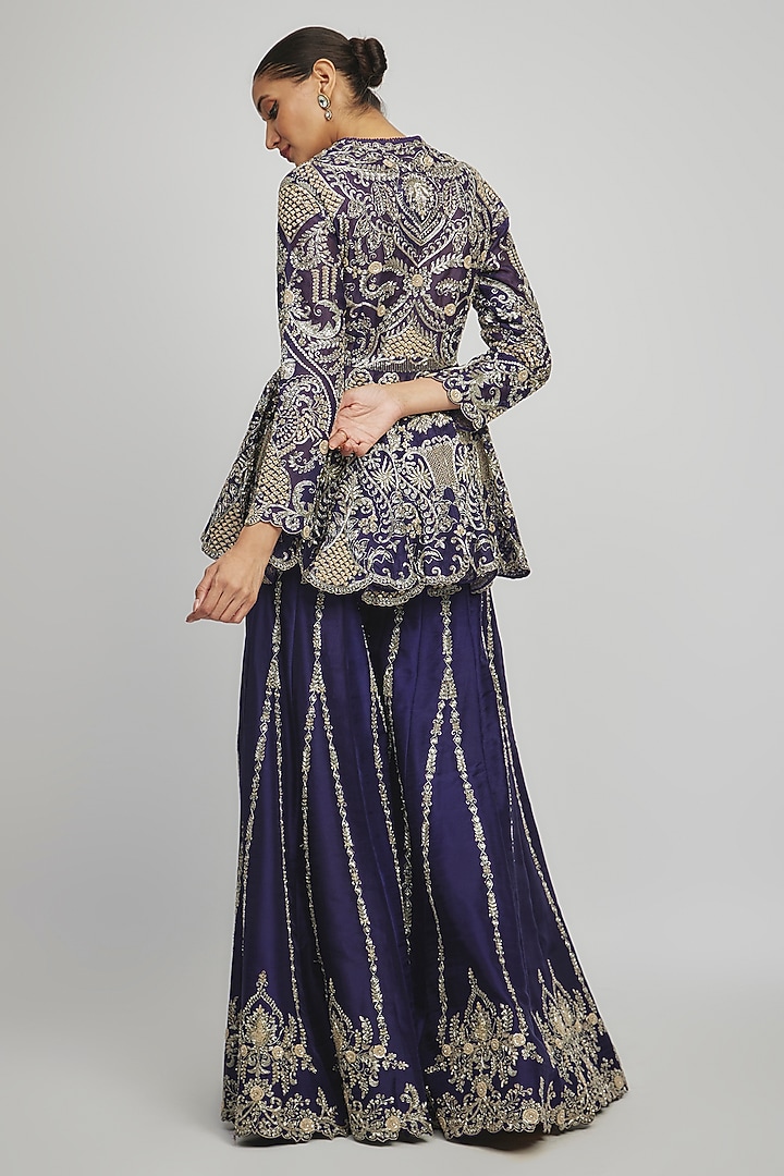 Purple Silk Zari Embroidered Bridal Sharara Set by Jayanti Reddy at Pernia's Pop Up Shop