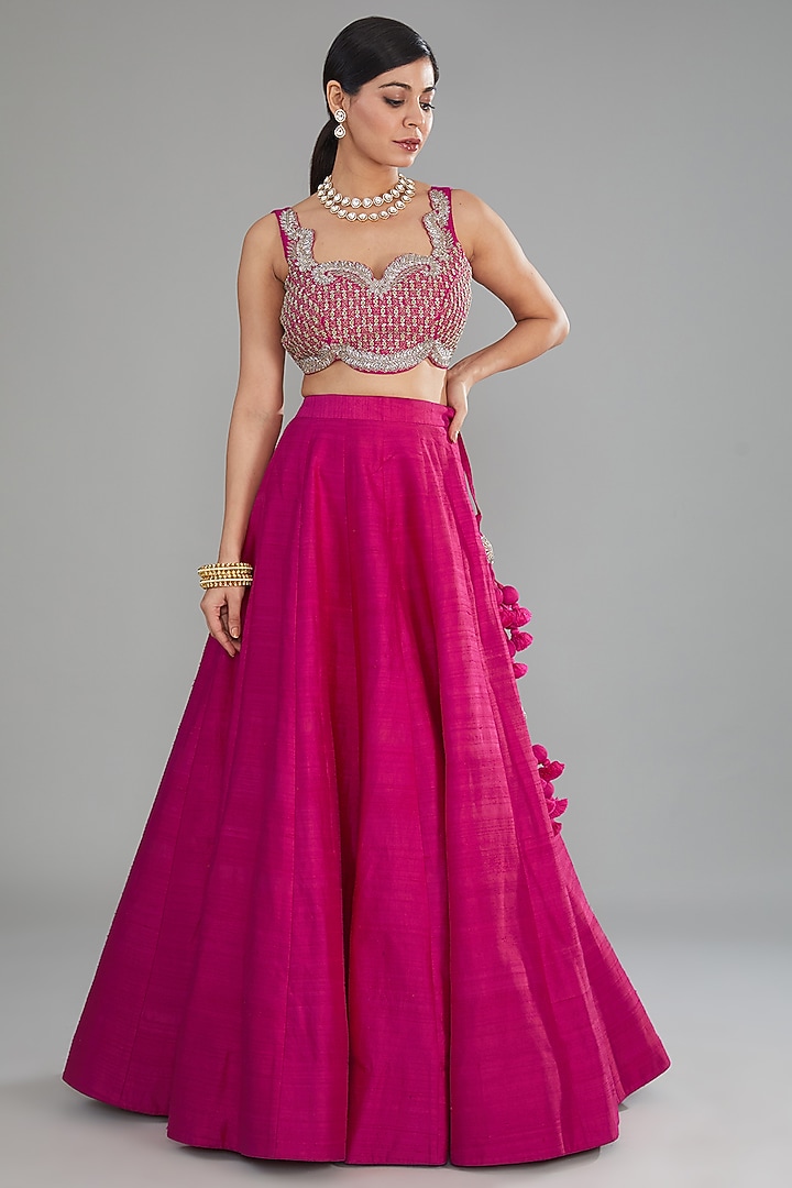Pink Silk Zari Embroidered Jacket Bridal Lehenga Set by Jayanti Reddy at Pernia's Pop Up Shop