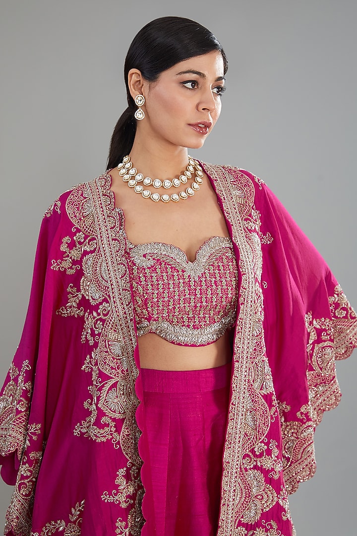 Pink Silk Zari Embroidered Jacket Bridal Lehenga Set by Jayanti Reddy at Pernia's Pop Up Shop