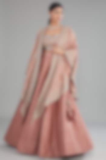 Peach Silk Zari Embroidered Jacket Bridal Lehenga Set by Jayanti Reddy at Pernia's Pop Up Shop