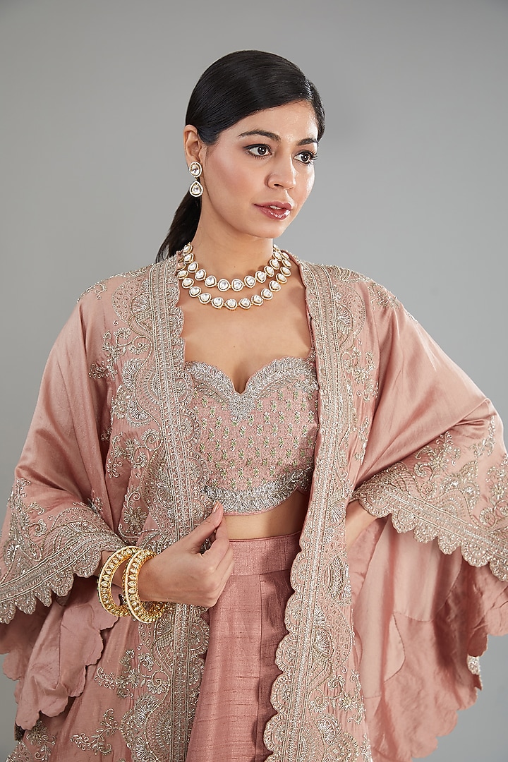 Peach Silk Zari Embroidered Jacket Bridal Lehenga Set by Jayanti Reddy at Pernia's Pop Up Shop