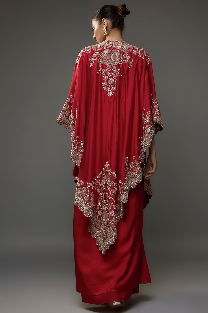 Red Silk Zari Embroidered Cape Set by Jayanti Reddy at Pernia's Pop Up Shop