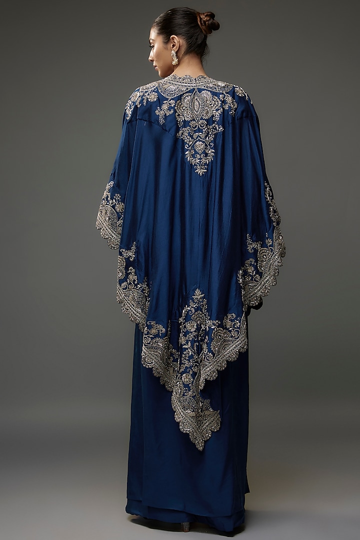 Blue Silk Zari Embroidered Cape Set by Jayanti Reddy at Pernia's Pop Up Shop