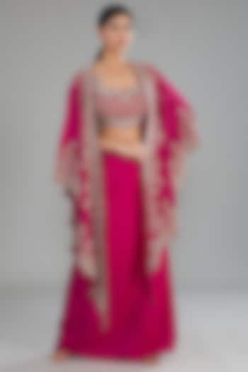 Pink Silk Zari Embroidered Cape Set by Jayanti Reddy at Pernia's Pop Up Shop