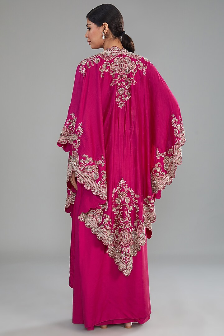 Pink Silk Zari Embroidered Cape Set by Jayanti Reddy at Pernia's Pop Up Shop