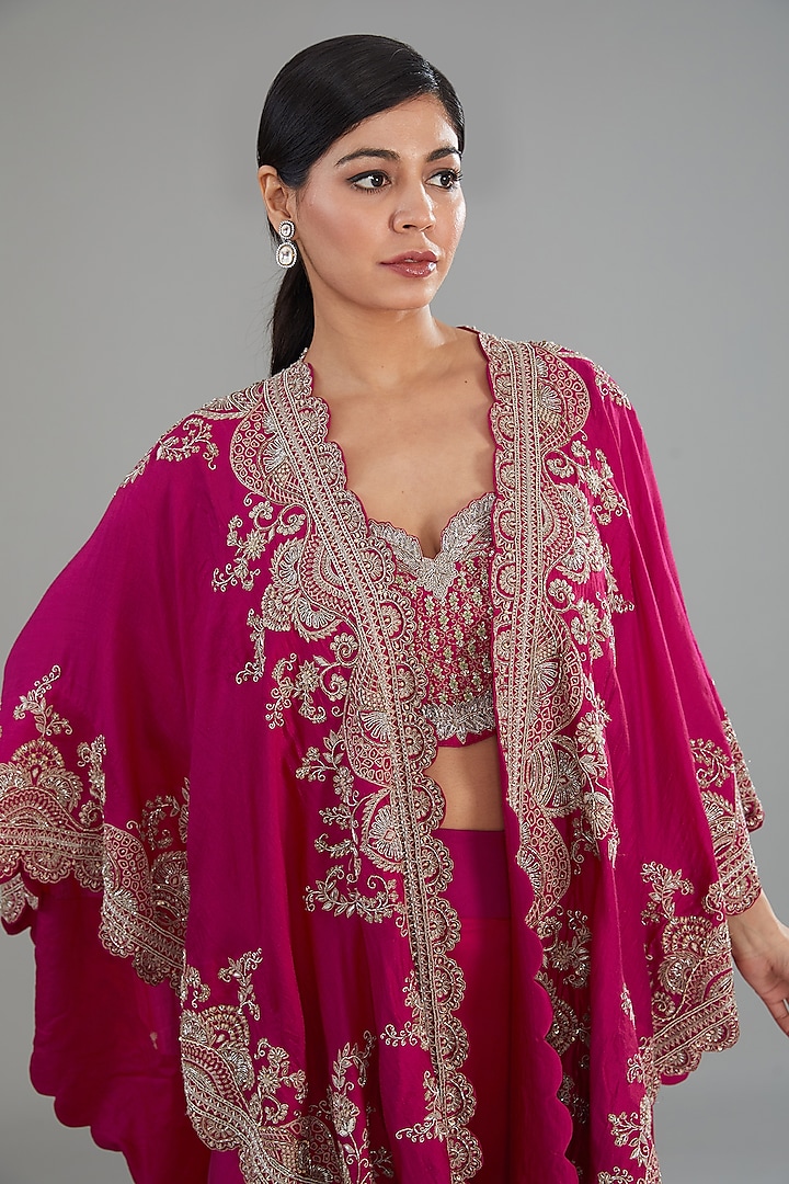 Pink Silk Zari Embroidered Cape Set by Jayanti Reddy at Pernia's Pop Up Shop