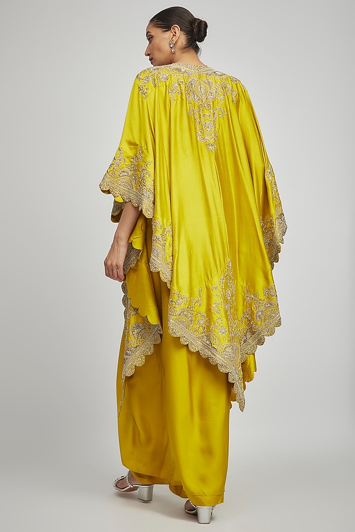 Mustard Silk Zari Embroidered Cape Set by Jayanti Reddy at Pernia's Pop Up Shop