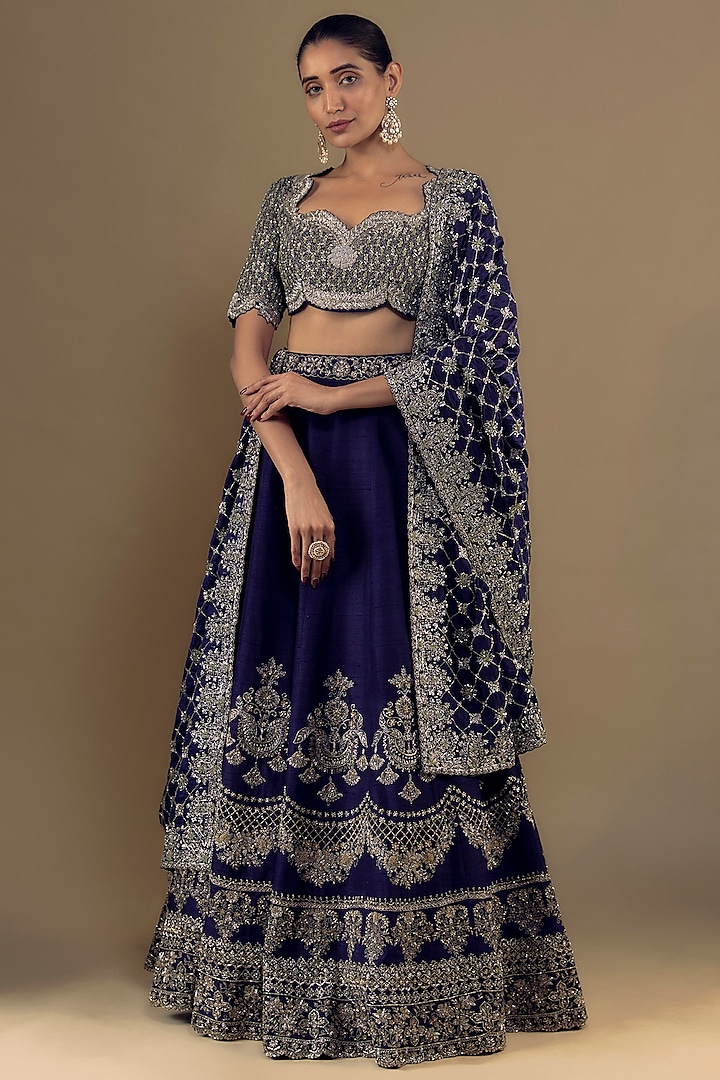 Purple Silk Zari Embroidered Bridal Lehenga Set by Jayanti Reddy at Pernia's Pop Up Shop