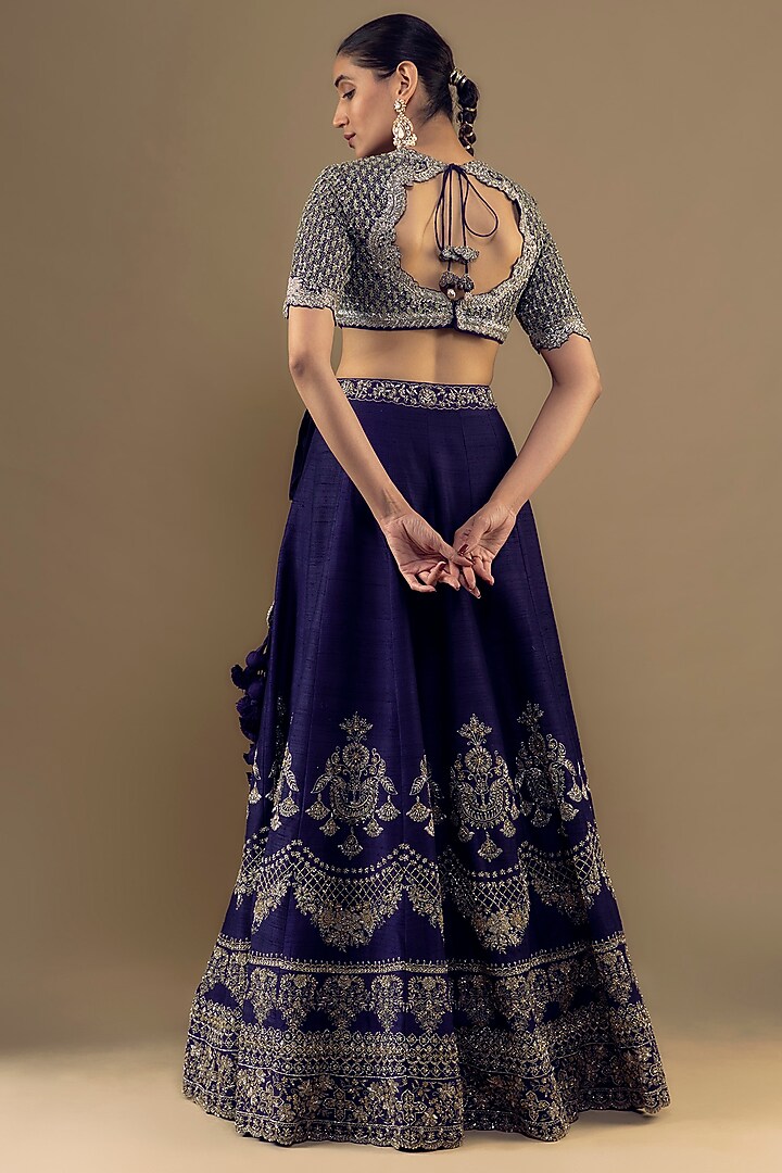Purple Silk Zari Embroidered Bridal Lehenga Set by Jayanti Reddy at Pernia's Pop Up Shop