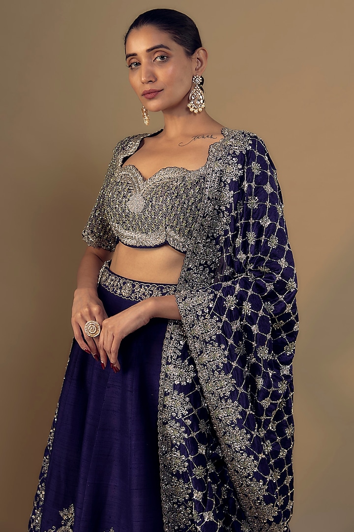Purple Silk Zari Embroidered Bridal Lehenga Set by Jayanti Reddy at Pernia's Pop Up Shop