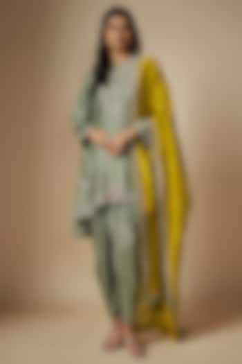 Mint Green Silk Dhoti Set by Jayanti Reddy at Pernia's Pop Up Shop