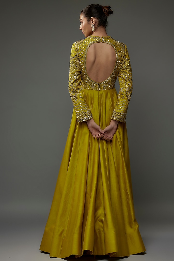 Engaging Yellow Art Silk Zari Embroidered Festive Anarkali Gown