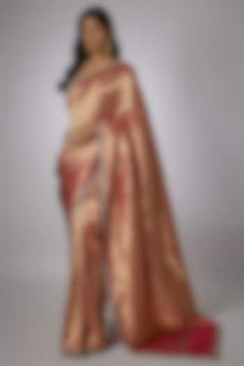 Red Banarasi Zari Embroidered Saree Set by Jayanti Reddy