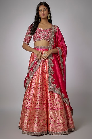 Pink Banarasi Zari Embroidered Lehenga Set by Jayanti Reddy