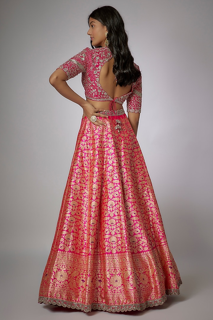 Pink Banarasi Zari Embroidered Bridal Lehenga Set by Jayanti Reddy at Pernia's Pop Up Shop