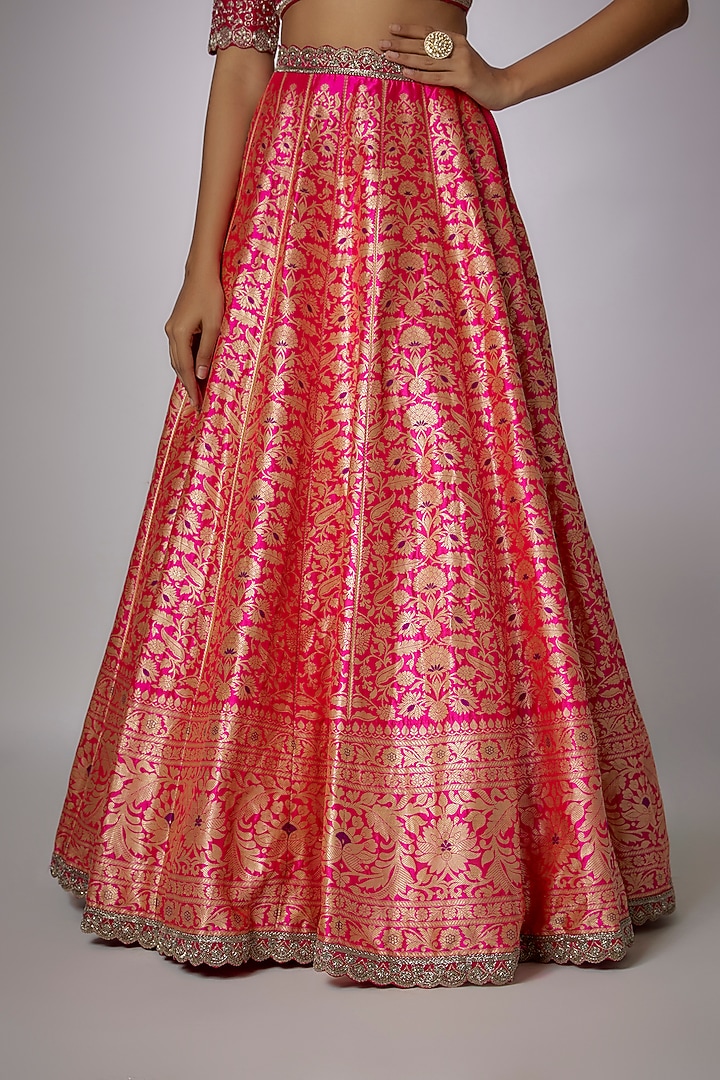 Pink Banarasi Zari Embroidered Bridal Lehenga Set by Jayanti Reddy at Pernia's Pop Up Shop