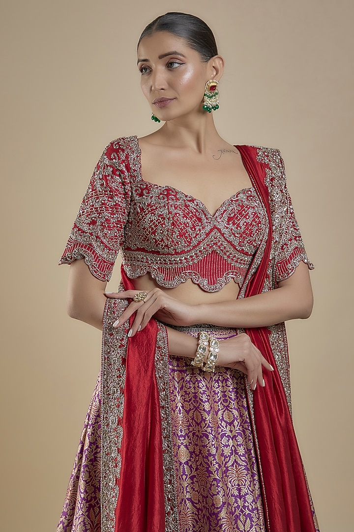Purple Banarasi Zari Embroidered Bridal Lehenga Set by Jayanti Reddy at Pernia's Pop Up Shop