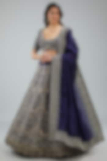 Purple Silk Zari Embroidered Bridal Lehenga Set by Jayanti Reddy at Pernia's Pop Up Shop