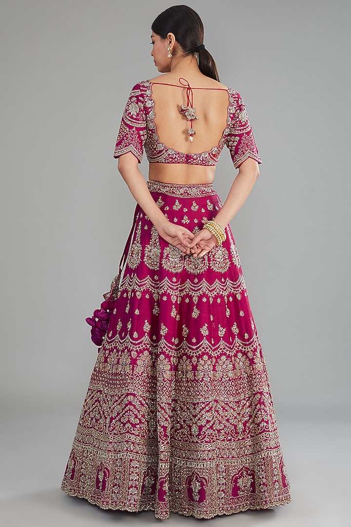 Pink Silk Zari Embroidered Bridal Lehenga Set by Jayanti Reddy at Pernia's Pop Up Shop