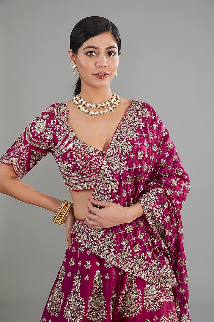 Pink Silk Zari Embroidered Bridal Lehenga Set by Jayanti Reddy at Pernia's Pop Up Shop