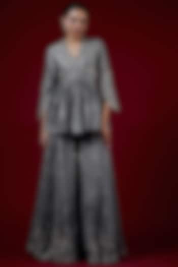 Teal Grey Silk Zari Embroidered Bridal Sharara Set by Jayanti Reddy at Pernia's Pop Up Shop