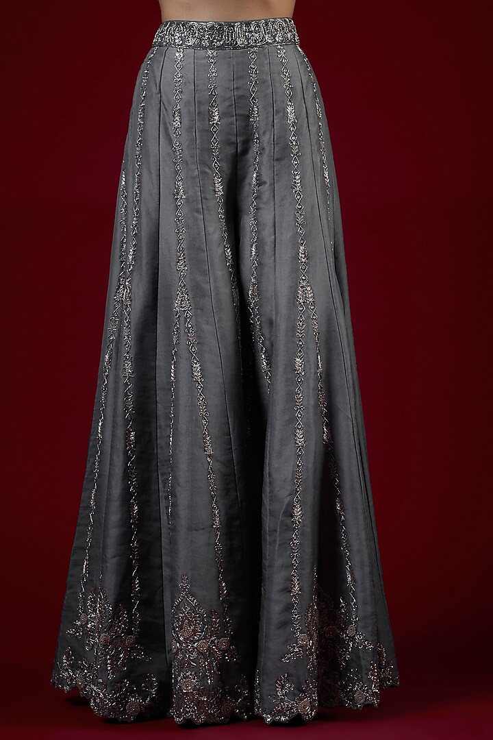 Teal Grey Silk Zari Embroidered Bridal Sharara Set by Jayanti Reddy at Pernia's Pop Up Shop