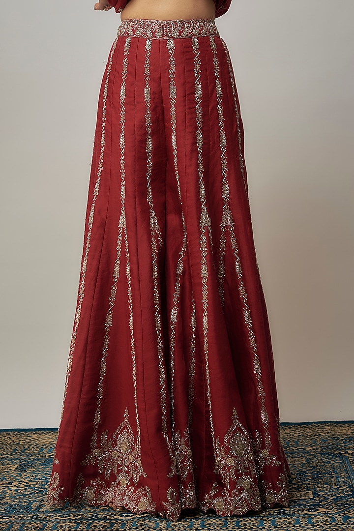 Red Silk Zardosi Embroidered Bridal Sharara Set by Jayanti Reddy at Pernia's Pop Up Shop