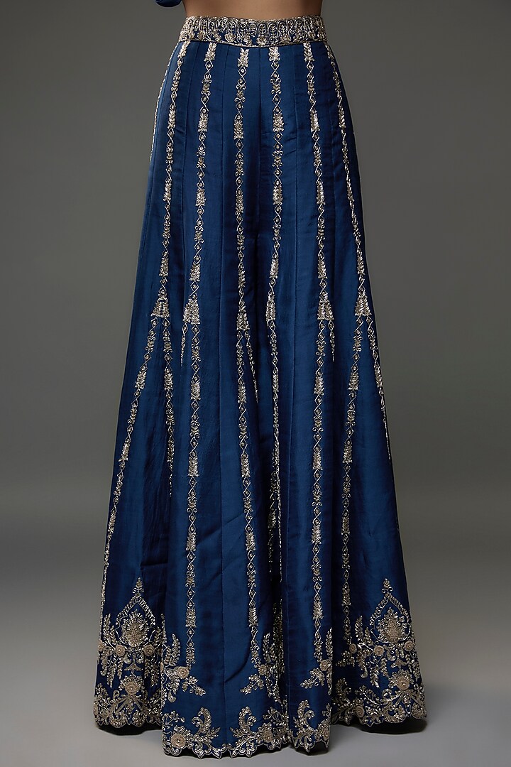 Navy Blue Silk Zari Embroidered Bridal Sharara Set by Jayanti Reddy at Pernia's Pop Up Shop