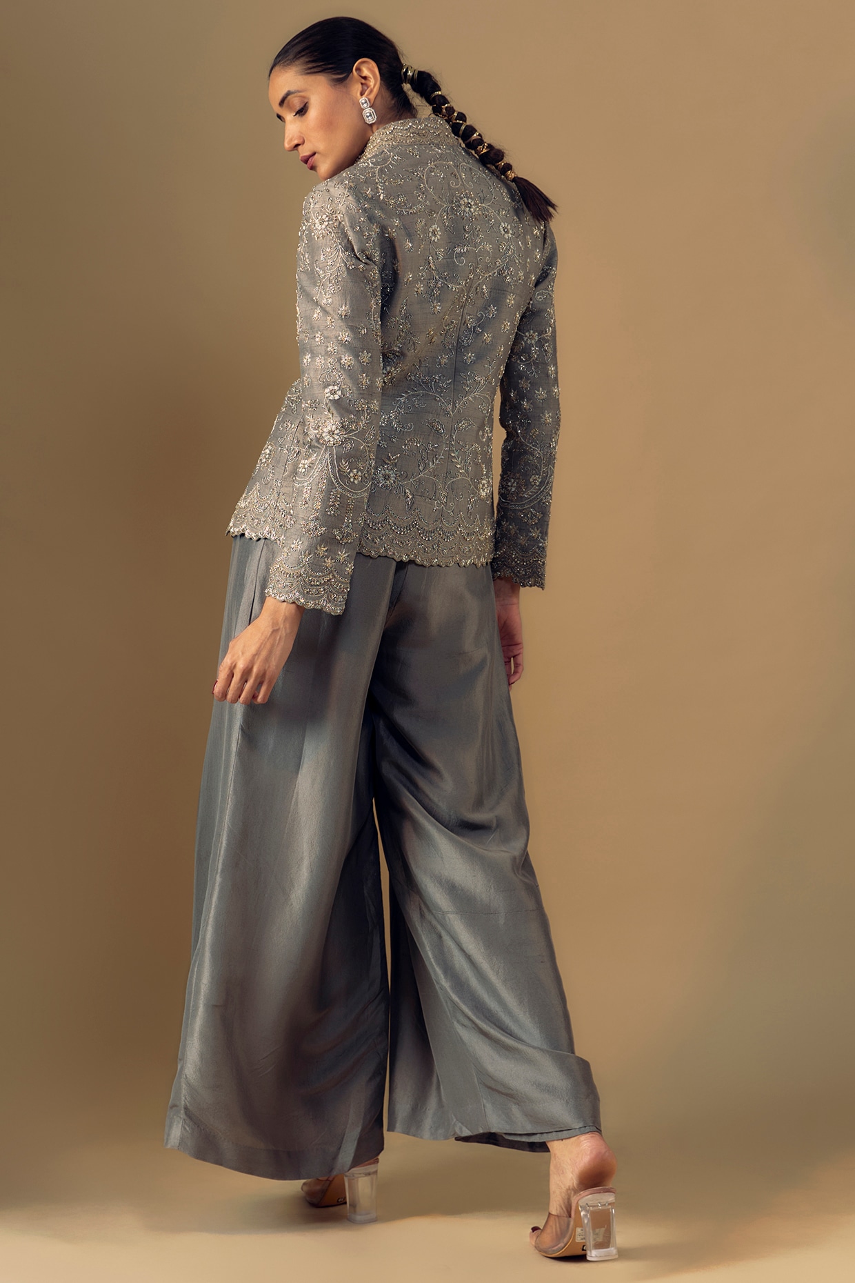 Grey hot sale silk jumpsuit