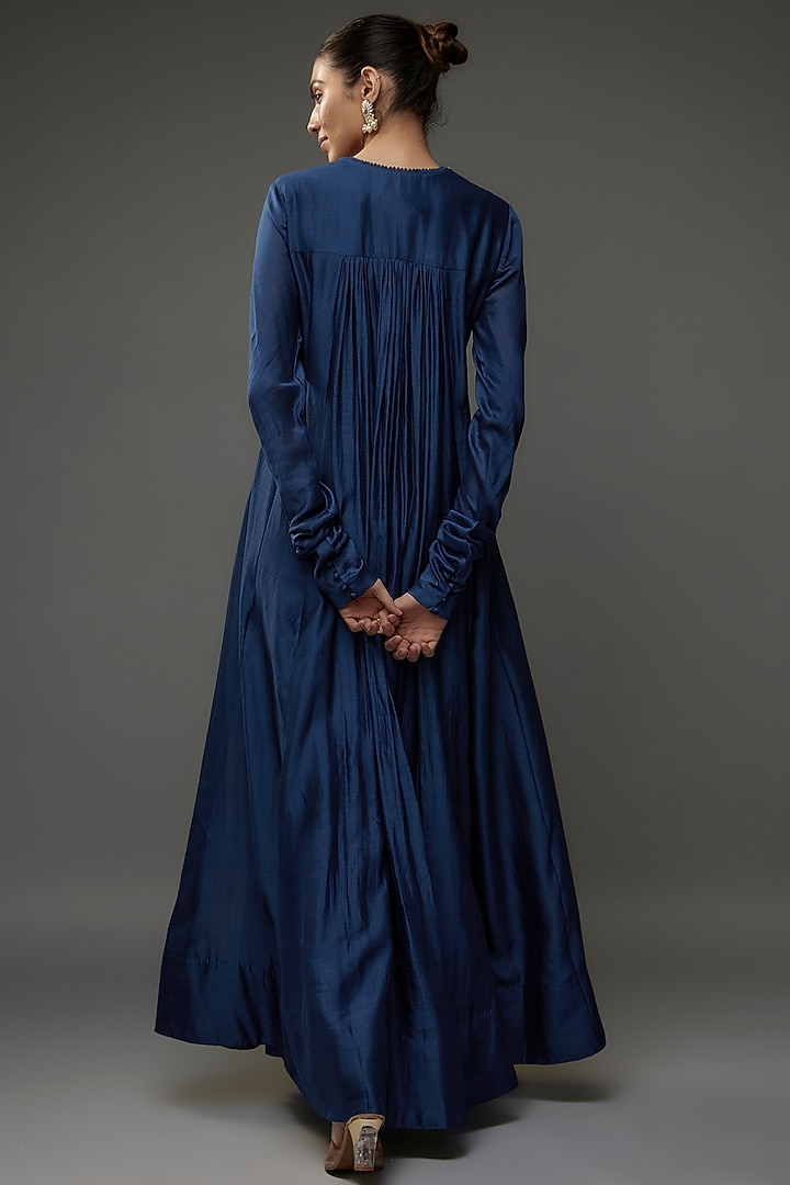 Navy Blue Silk Zari Embroidered Bridal Anarkali Set by Jayanti Reddy at Pernia's Pop Up Shop