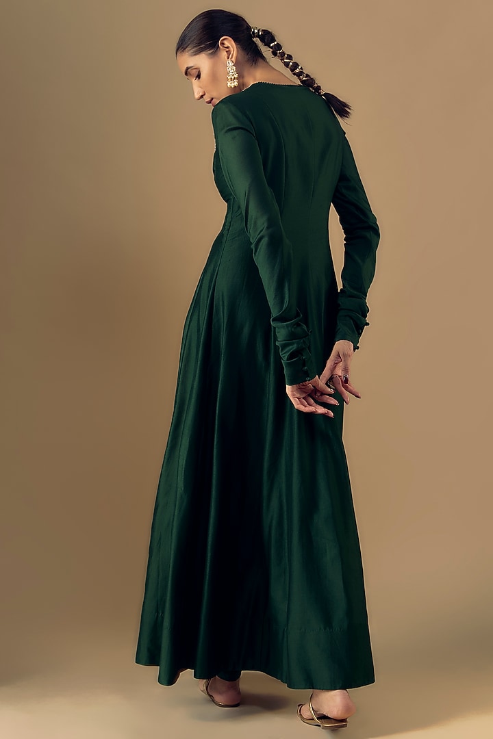 Emerald Green Silk Zari Embroidered Bridal Anarkali Set by Jayanti Reddy at Pernia's Pop Up Shop