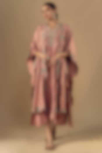 Peach Silk Zari Embroidered Kaftan Set by Jayanti Reddy at Pernia's Pop Up Shop