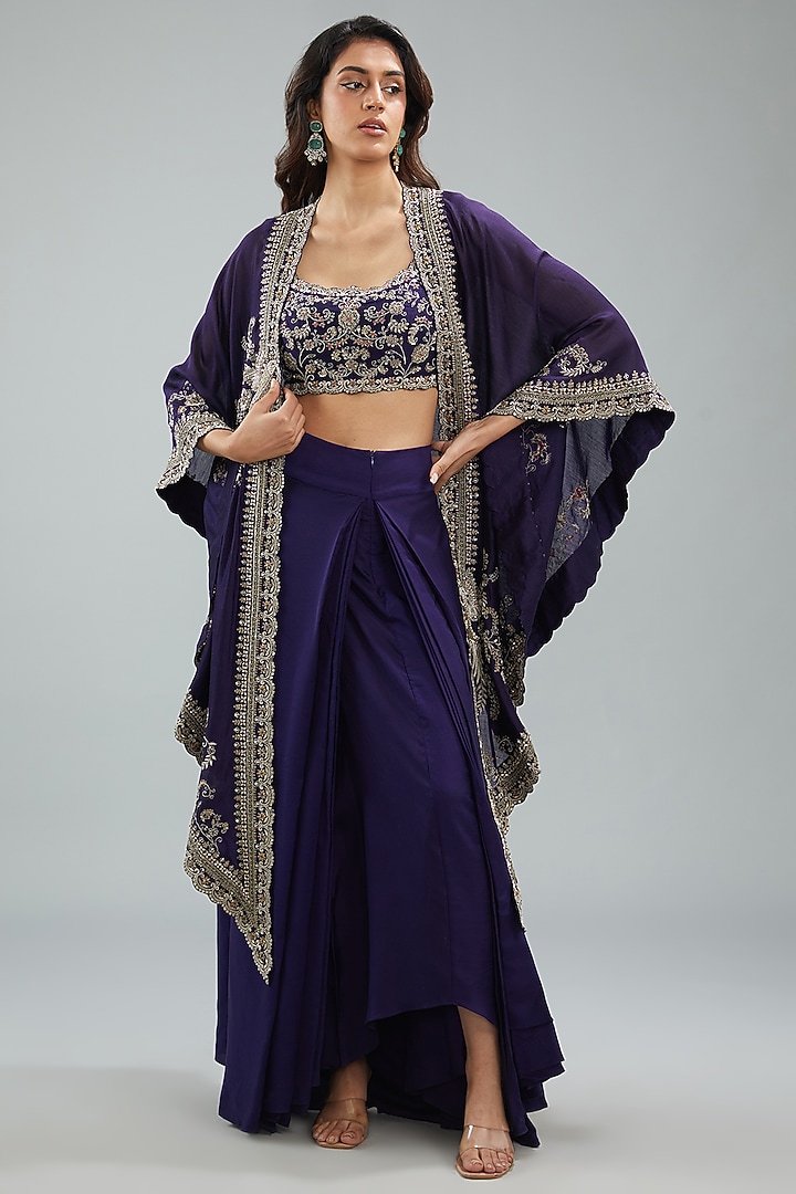 Purple Silk Zari Embroidered Cape Set by Jayanti Reddy at Pernia's Pop Up Shop