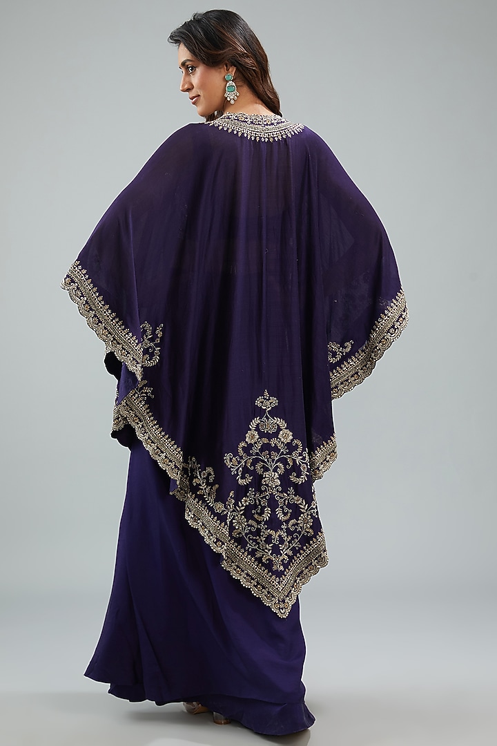 Purple Silk Zari Embroidered Cape Set by Jayanti Reddy at Pernia's Pop Up Shop