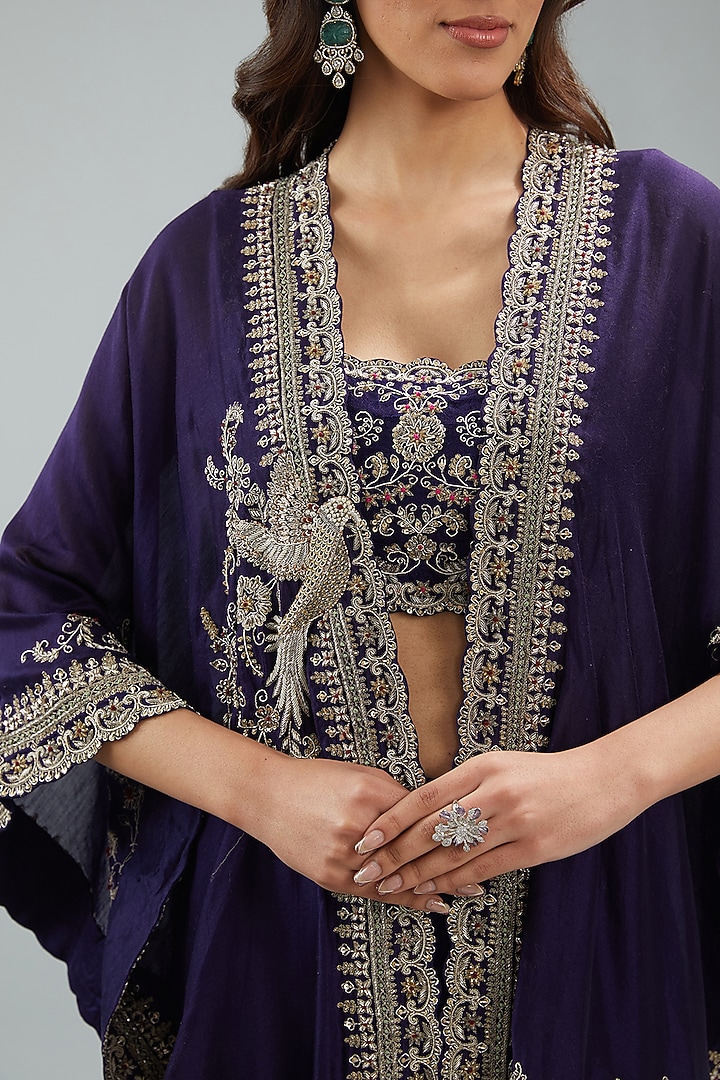 Purple Silk Zari Embroidered Cape Set by Jayanti Reddy at Pernia's Pop Up Shop