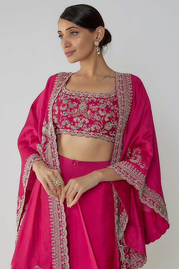 Pink Silk Zari Embroidered Cape Set by Jayanti Reddy at Pernia's Pop Up Shop