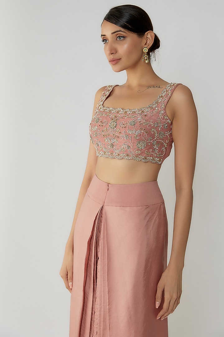 Peach Silk Zari Embroidered Cape Set by Jayanti Reddy at Pernia's Pop Up Shop