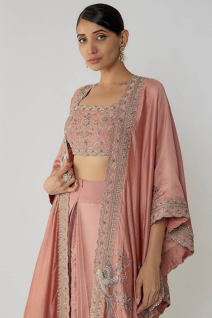 Peach Silk Zari Embroidered Cape Set by Jayanti Reddy at Pernia's Pop Up Shop