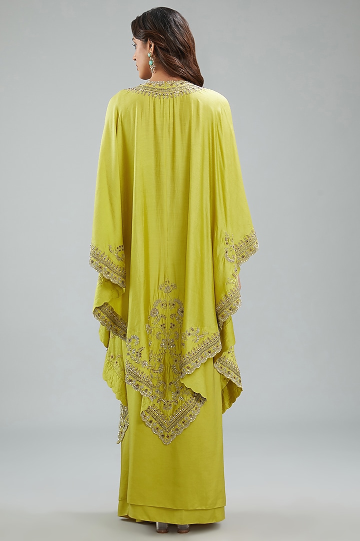 Lime Green Silk Zari Embroidered Cape Set by Jayanti Reddy at Pernia's Pop Up Shop